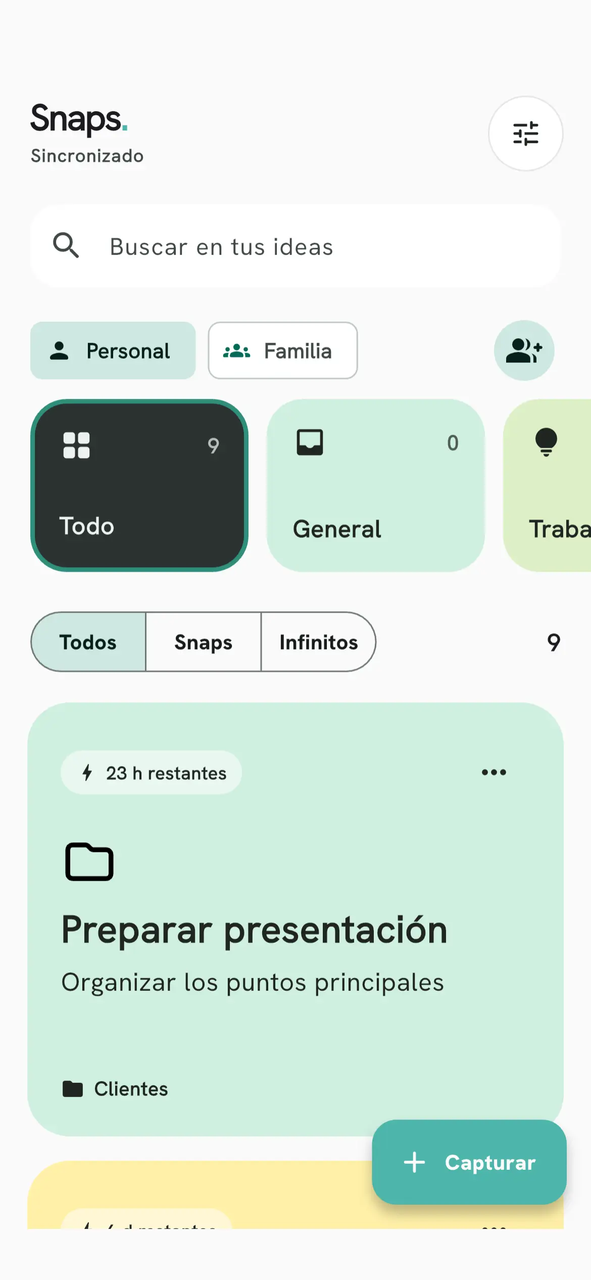 Pantalla principal de Snaps